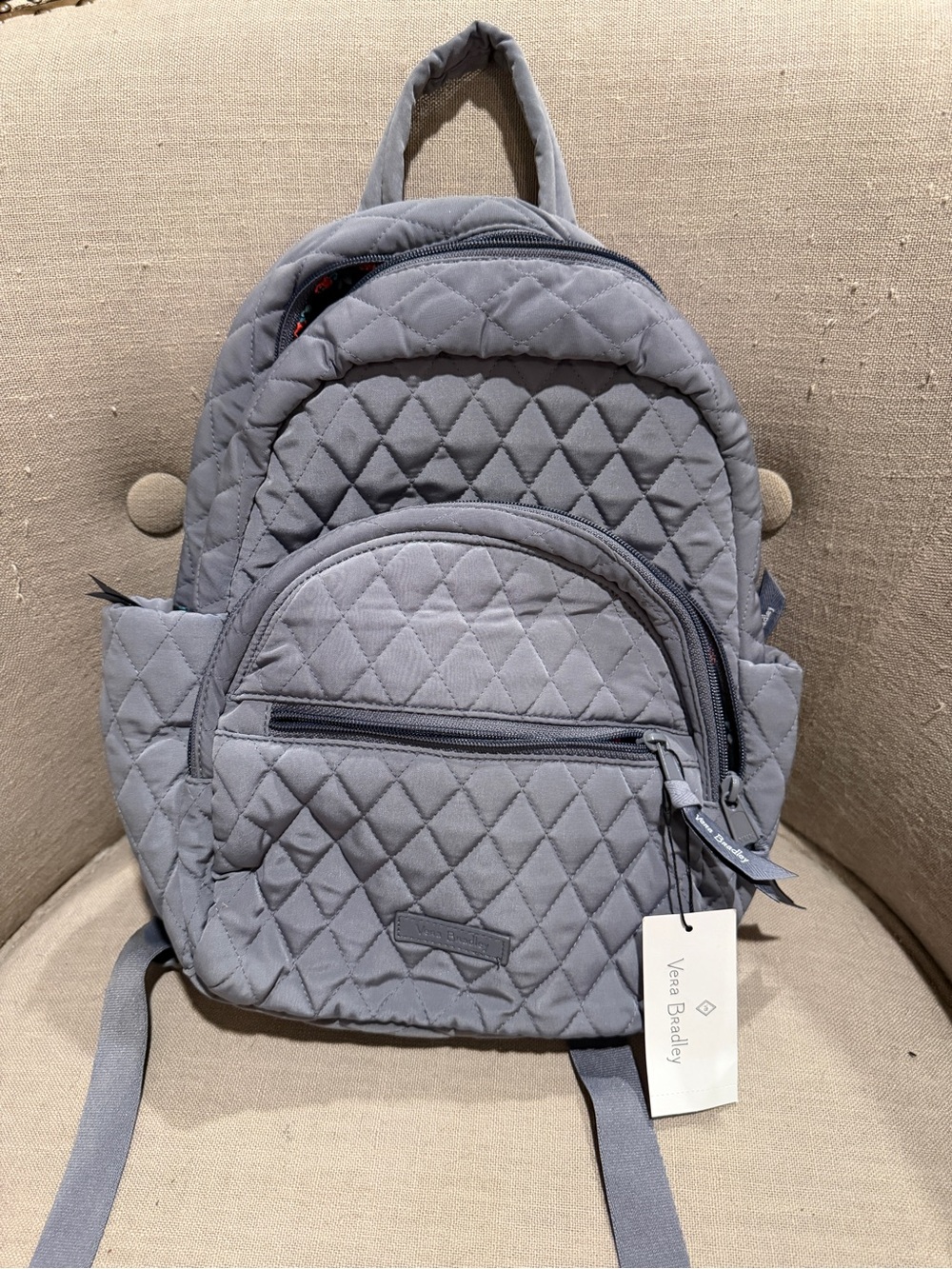 Vera Bradley Essential Compact Backpack Carbon Gray Mini Quilted Floral NWT